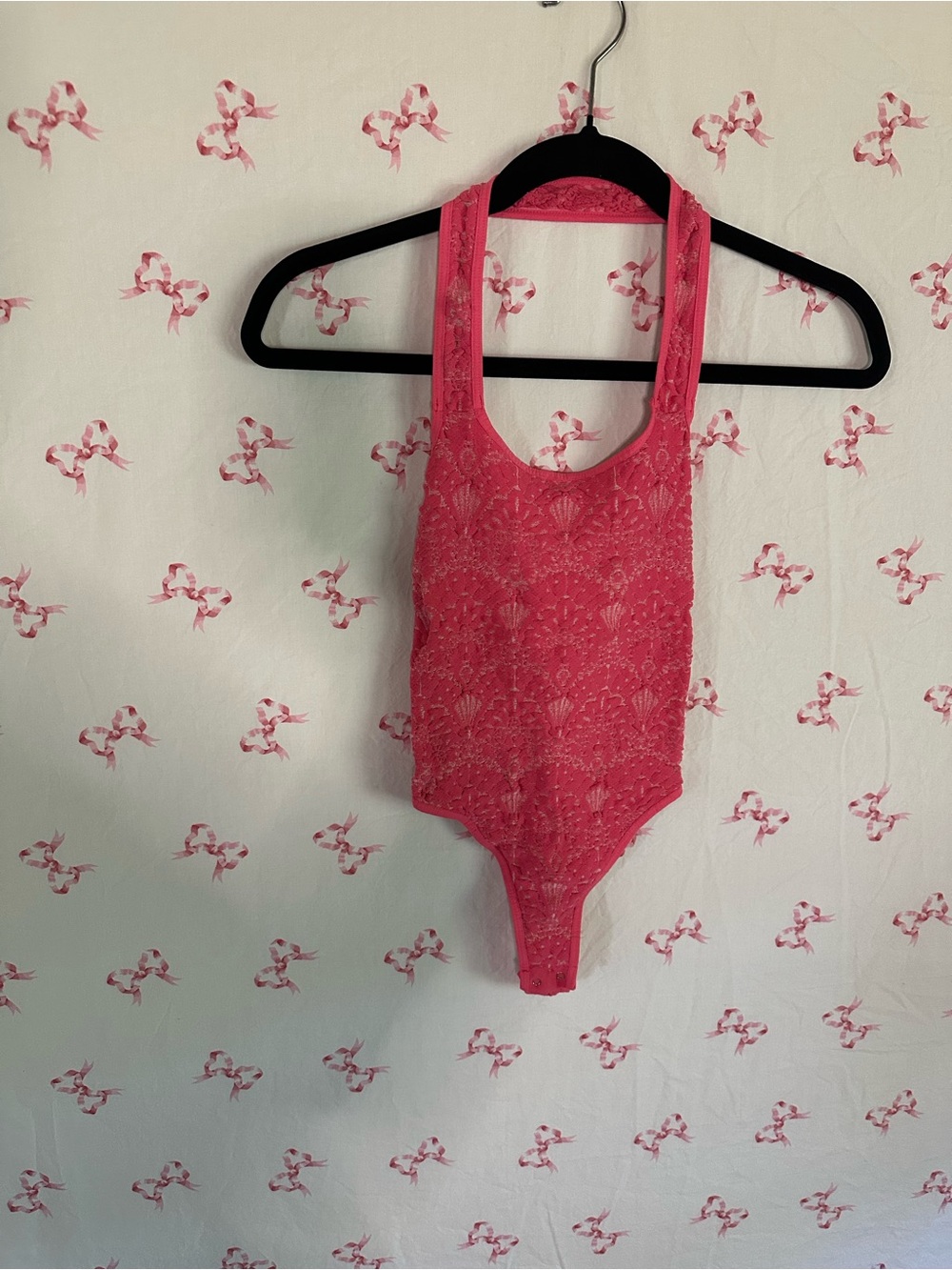 Free People Hot Pink Lace Scoop-Back Bodysuit